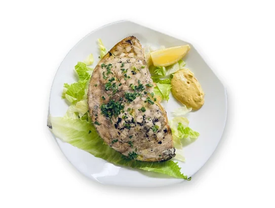 Trancio di pesce spada ai barbecue con crema di mostarda